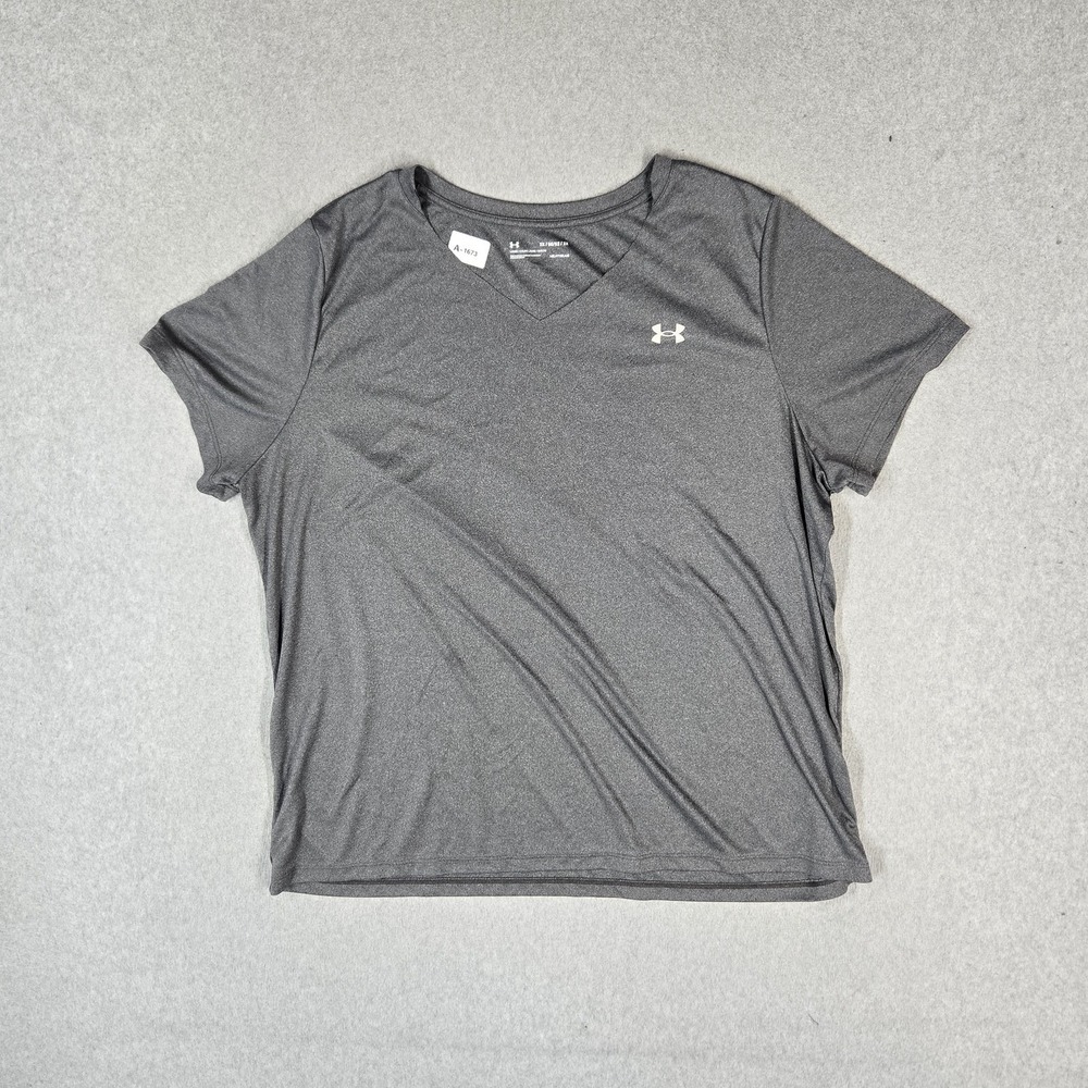 Under Armour Women Shirt 2X Gray Heatgear Activewear Loose Logo READ